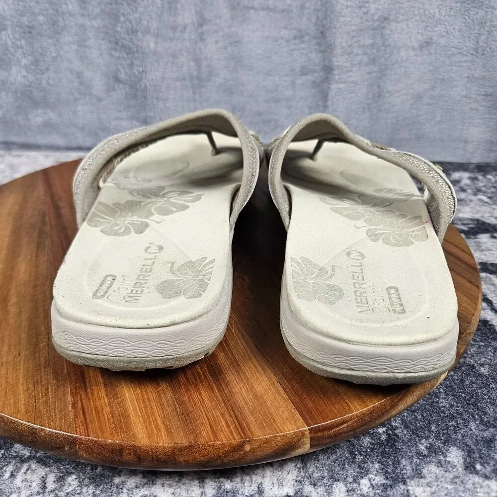Merrell Hollyleaf Womens Taupe Leather Comfort Thong Sandals Flip Flops Shoes 11
